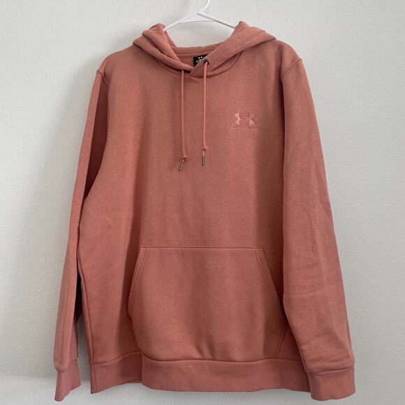 Under Armour Hoodie Mens Large Sweatshirt Blush Pink Fleece Line Sweater Logo - Picture 1 of 8